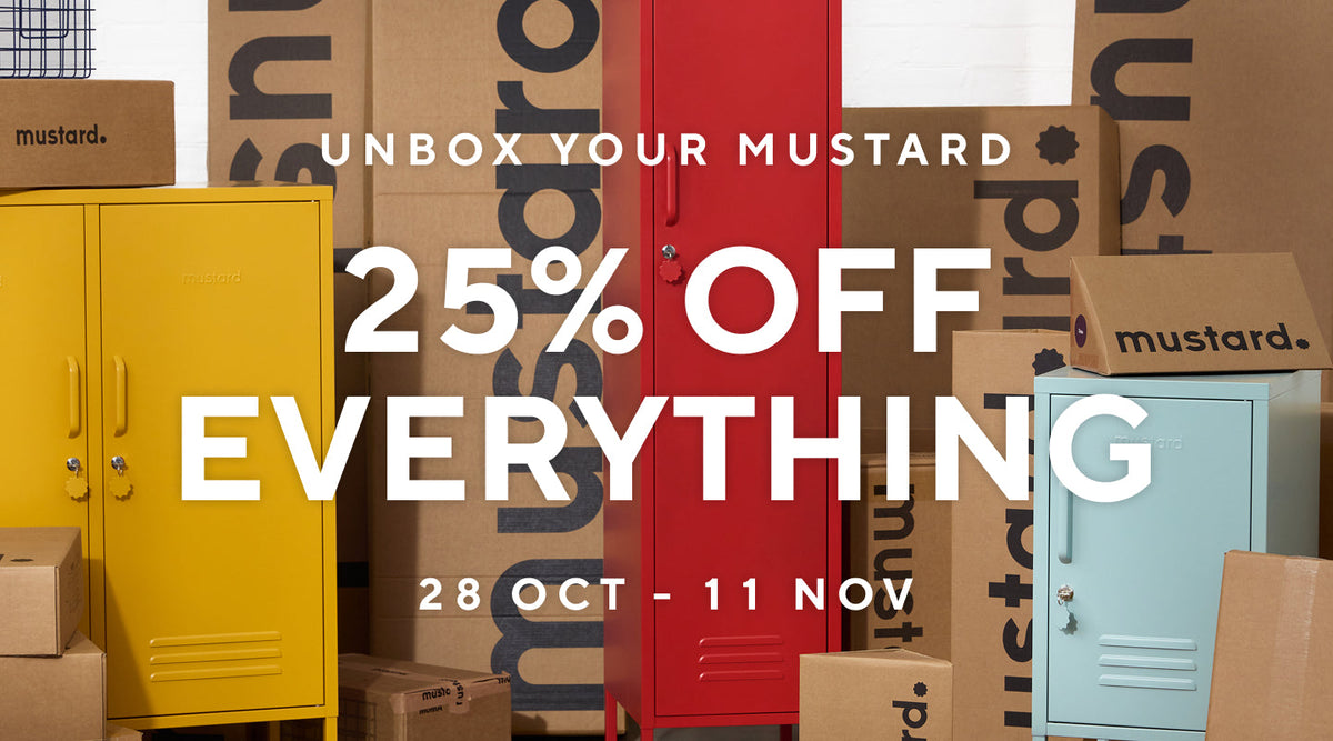 Unbox your Mustard, 25% off everything, 28 Oct to 11 Nov